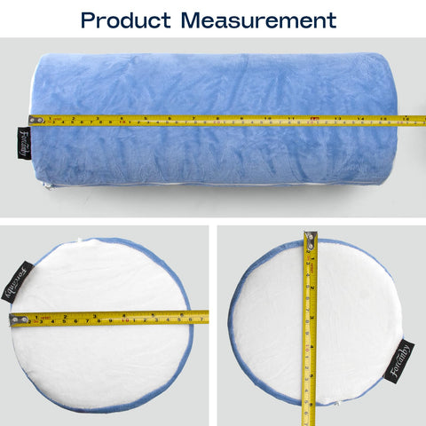 Forcanby neck roll pillow in blue-white color adds calm to bedroom decor.