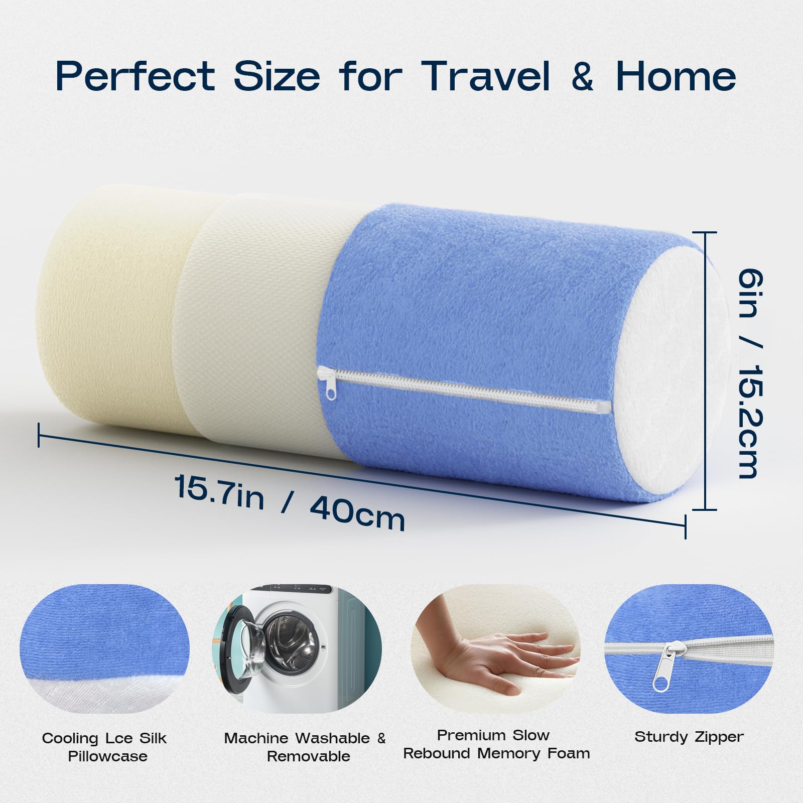 Forcanby neck roll pillow showcases memory foam core for soft, supportive alignment.