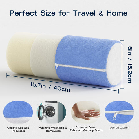 Forcanby neck roll pillow showcases memory foam core for soft, supportive alignment.