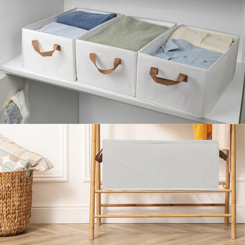 Fordonral linen-white bins blend with decor while keeping items accessible
