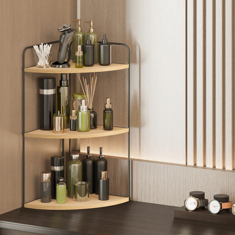 Forest Angle closeup of iron frame highlighting sturdy build and waterproof wood shelf.