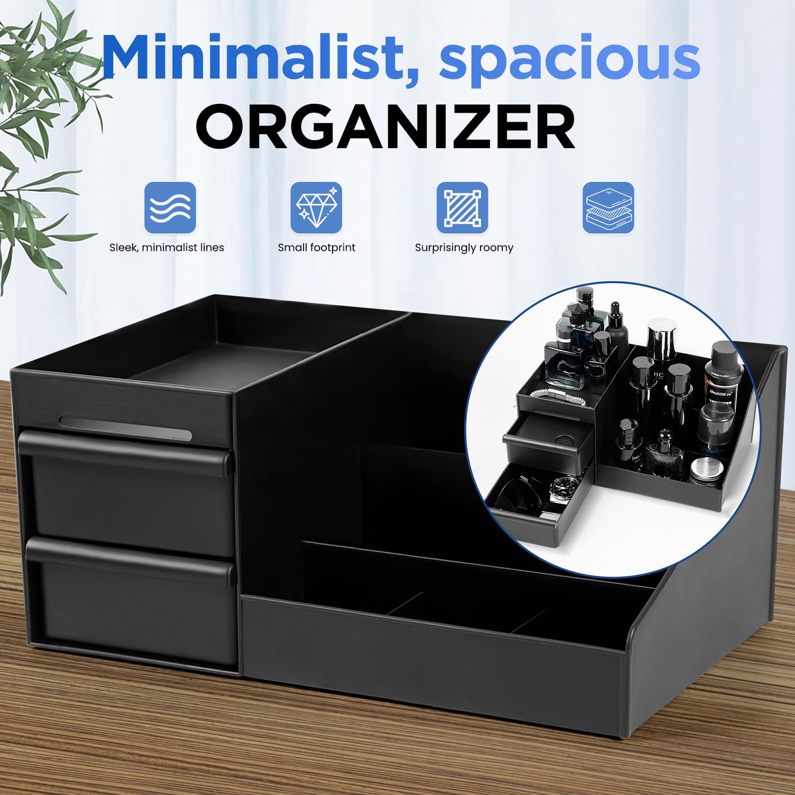 Forest Angle bathroom counter storage keeps vanity essentials organized and within reach.