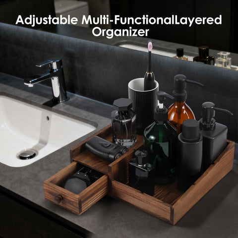 Forest Angle Bathroom countertop storage wood emphasizes practical storage capacity.