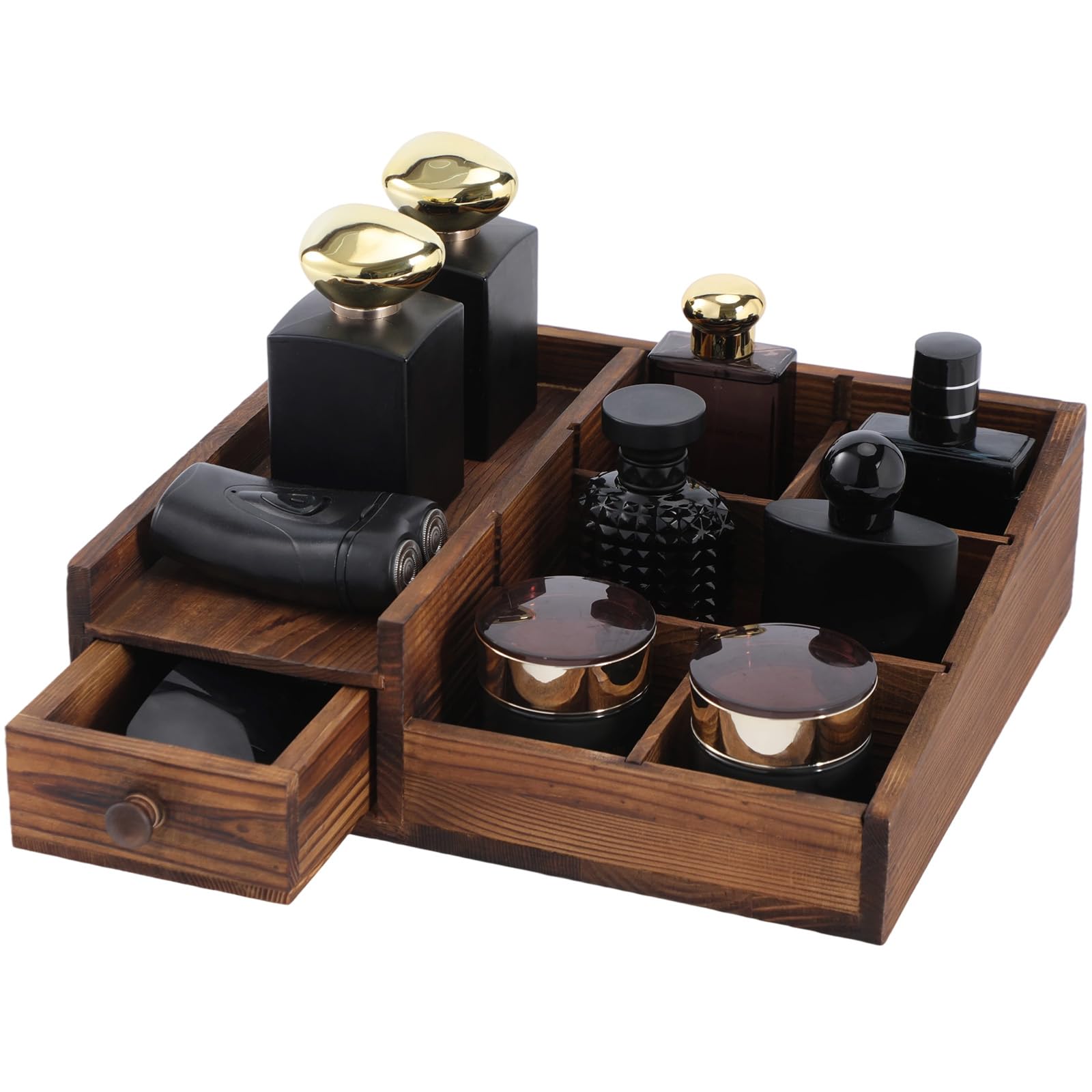 Forest Angle Cologne Organizer top view shows six compartments for tidy vanity storage.