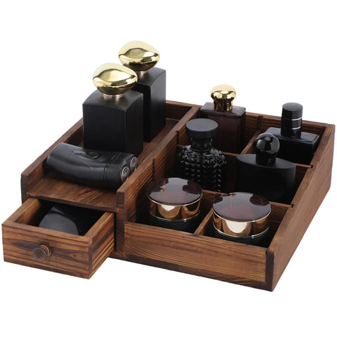 Forest Angle Cologne Organizer top view shows six compartments for tidy vanity storage.