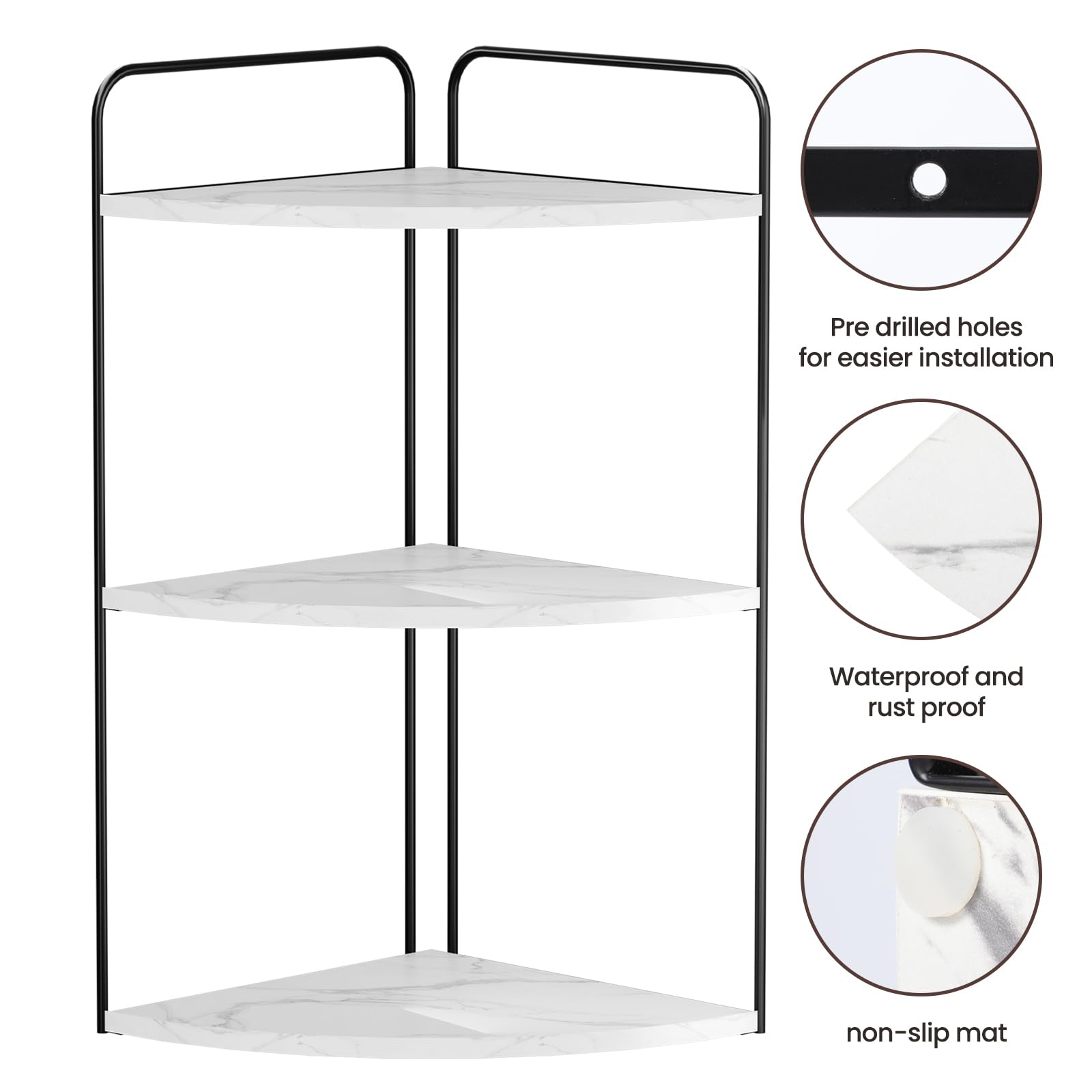 Forest Angle corner shelf highlights rugged durability and sleek storage for towels and items.