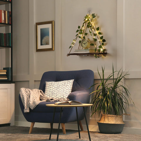 Forest Angle floating shelf with hemp rope details enhances rustic decor and plant display
