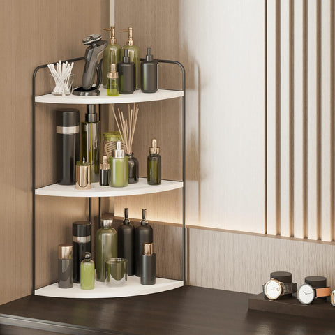 Forest Angle moisture-resistant shelf fits bathroom corners and damp spaces.