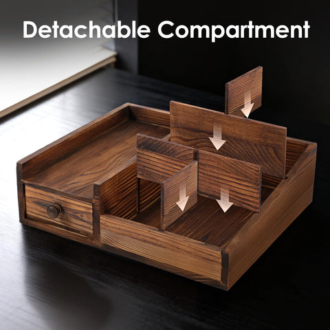 Forest Angle Six-compartment setup keeps cosmetics, razors, and perfumes neatly organized.
