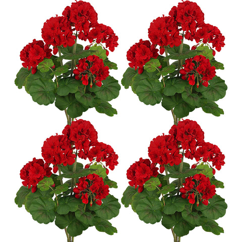 FOREST PRINCE 18in outdoor artificial geraniums red bloom for year-round color