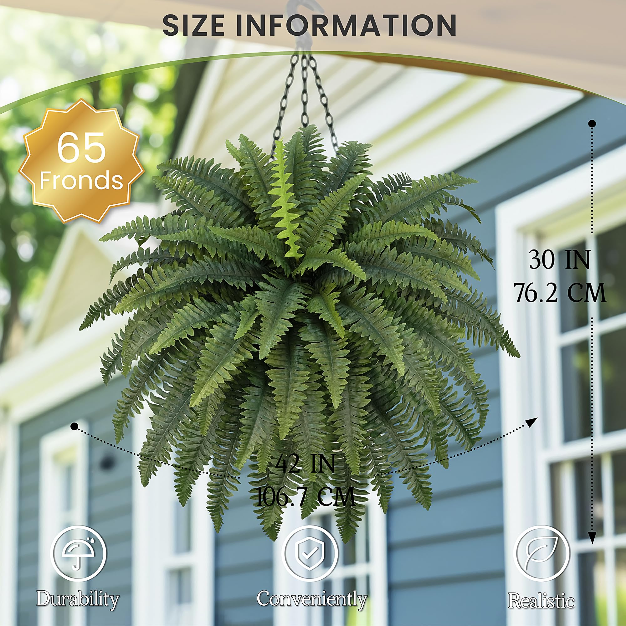 FOREST PRINCE fern leaves detail highlighting 65 leaves per bundle for full coverage