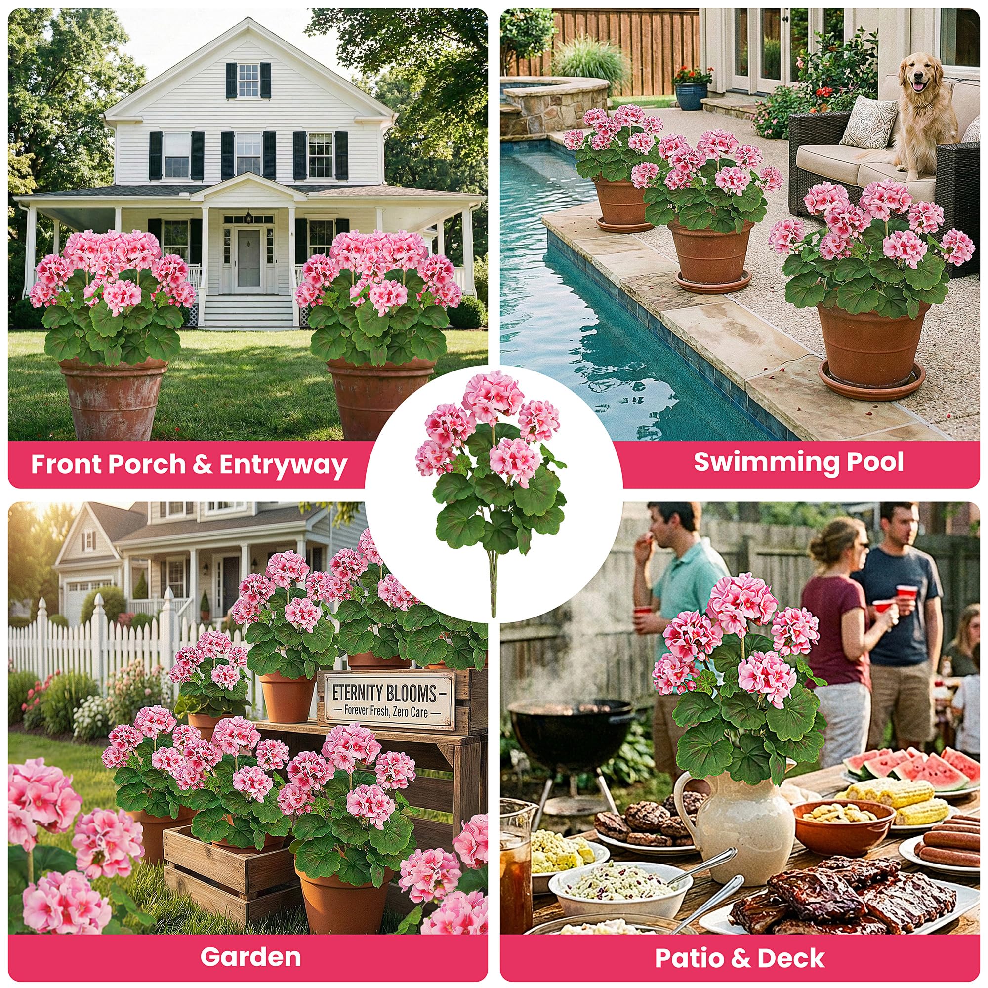 FOREST PRINCE two-tone soft pink silk geraniums on sturdy stems