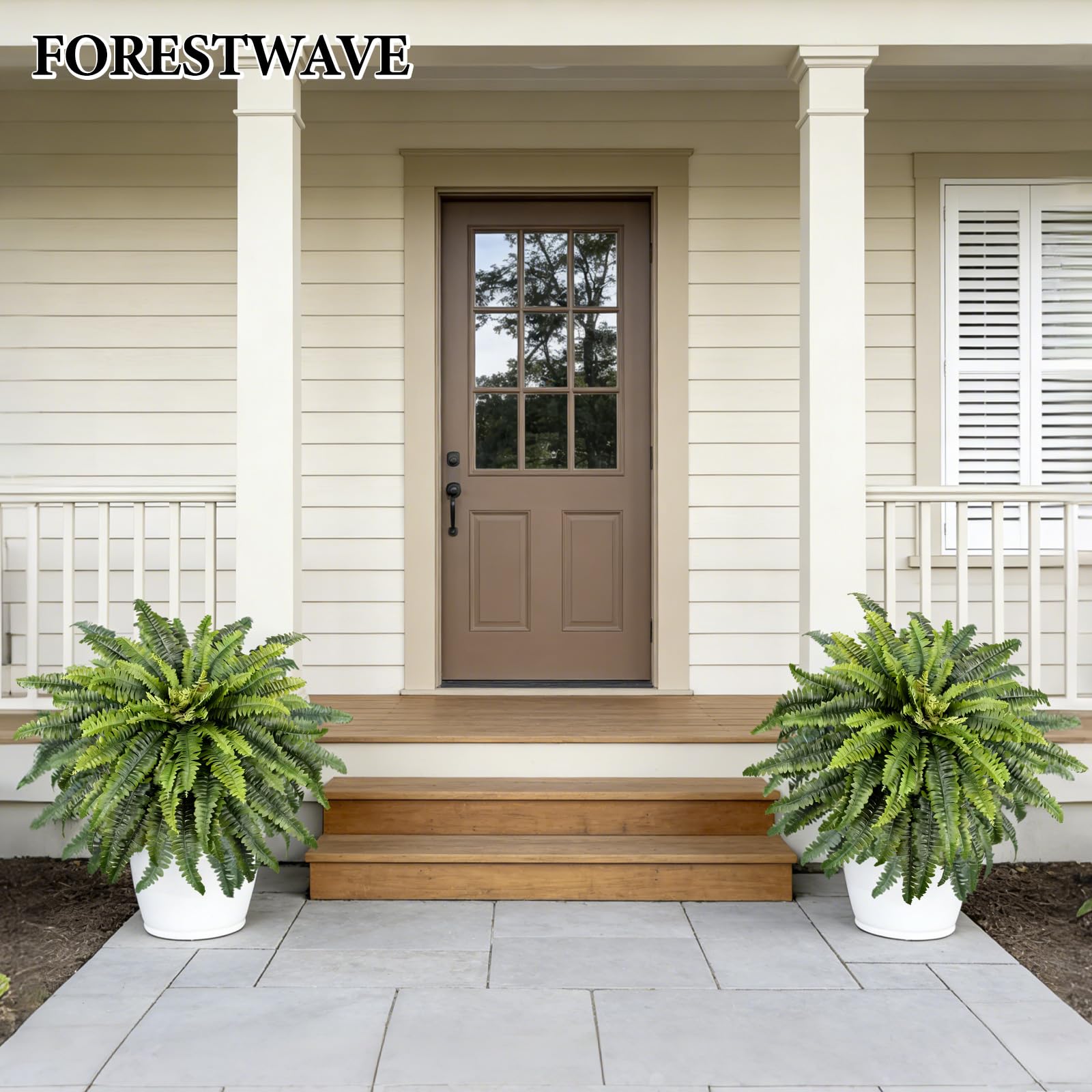 Forestwave waterproof fern greenery ideal for patios and planters year-round.
