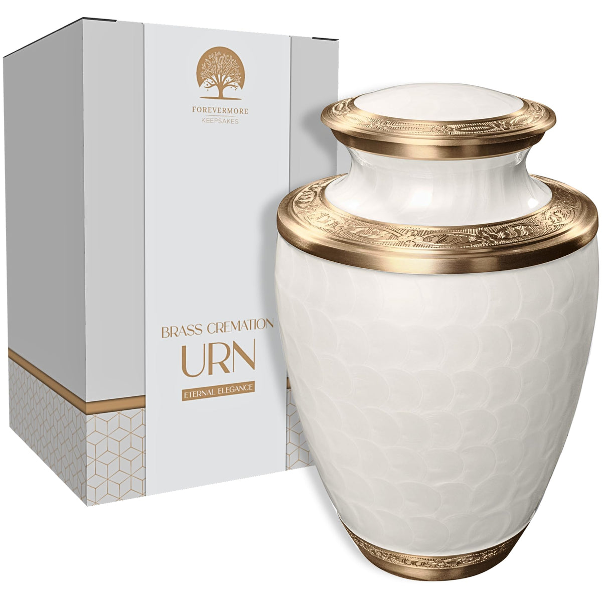 Forevermore Keepsakes brass cremation urn, adult 10in, durable memorial for home display.