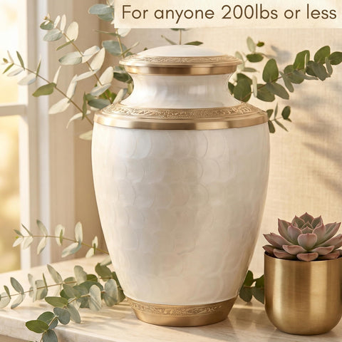 Forevermore Keepsakes brass urn with matte gold finish, timeless tribute for any room.