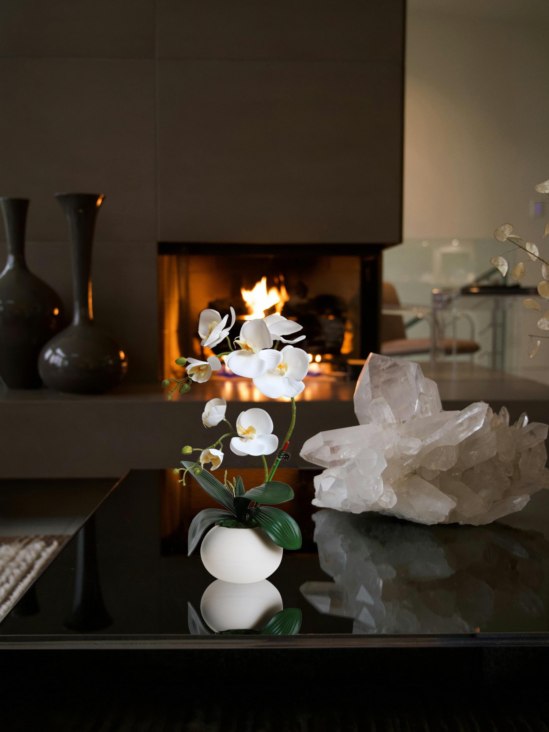 Forlaoers white real touch orchid blooms look lifelike with no watering required.