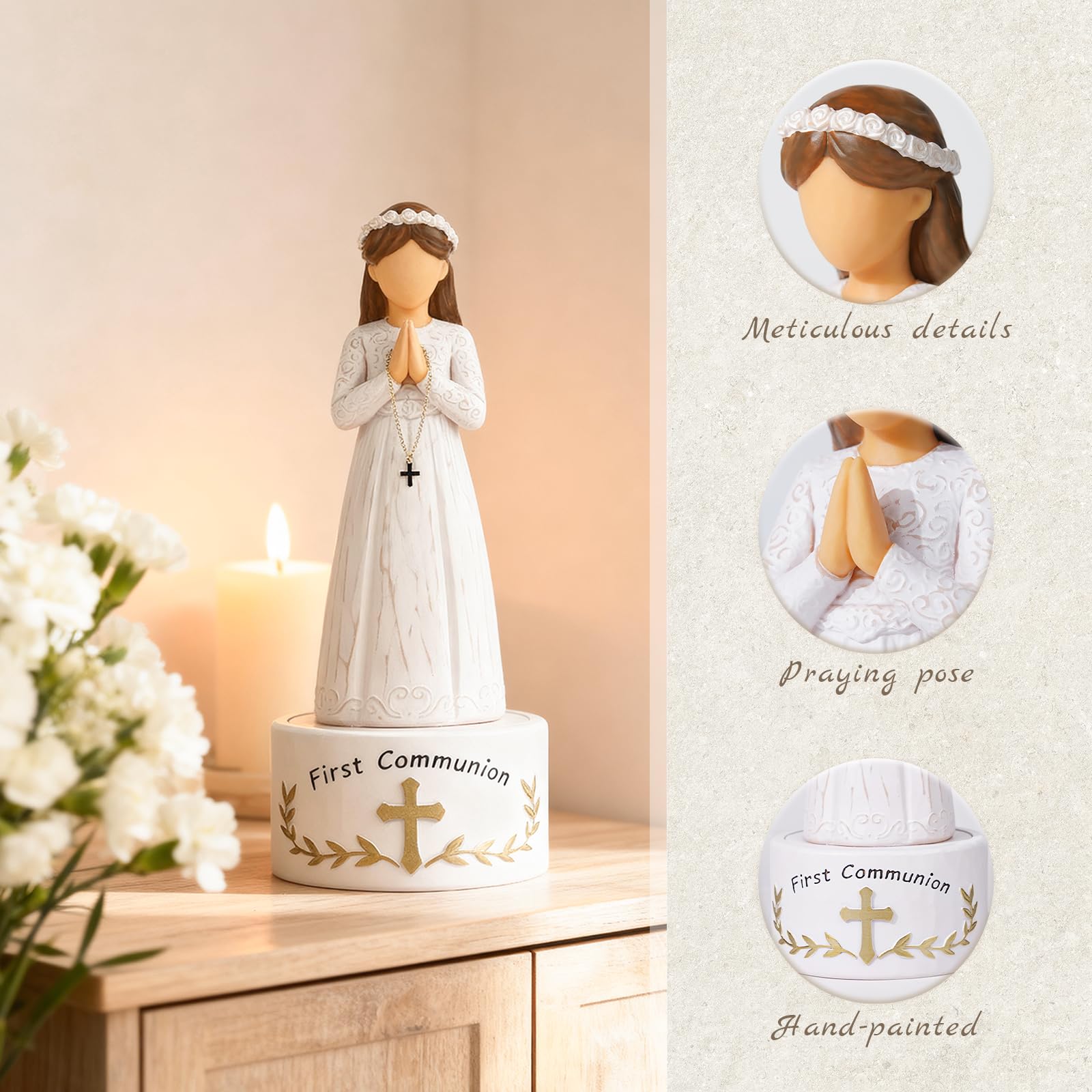 Formiele engraved base with First Communion cross detail