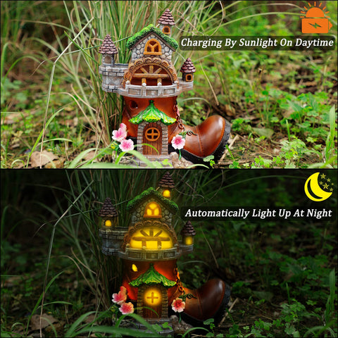 FORUP moss-roofed fairy house captures nature vibe with pink vines, ideal for garden borders.