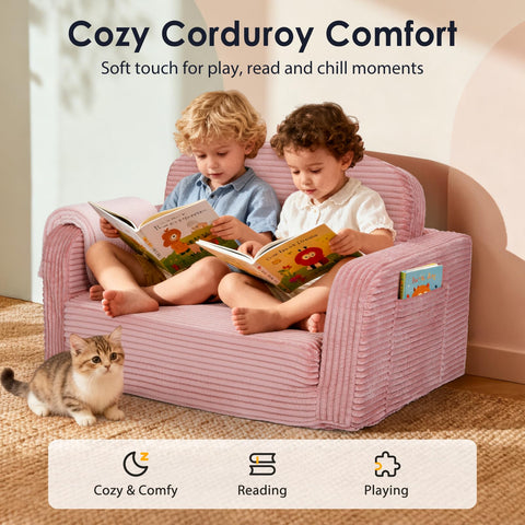 Foryoomi corduroy toddler sofa with side pocket for easy reach