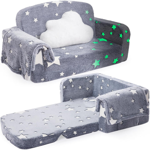 Foryoomi extra wide kids couch with blanket and cloud pillow for cozy playtime.