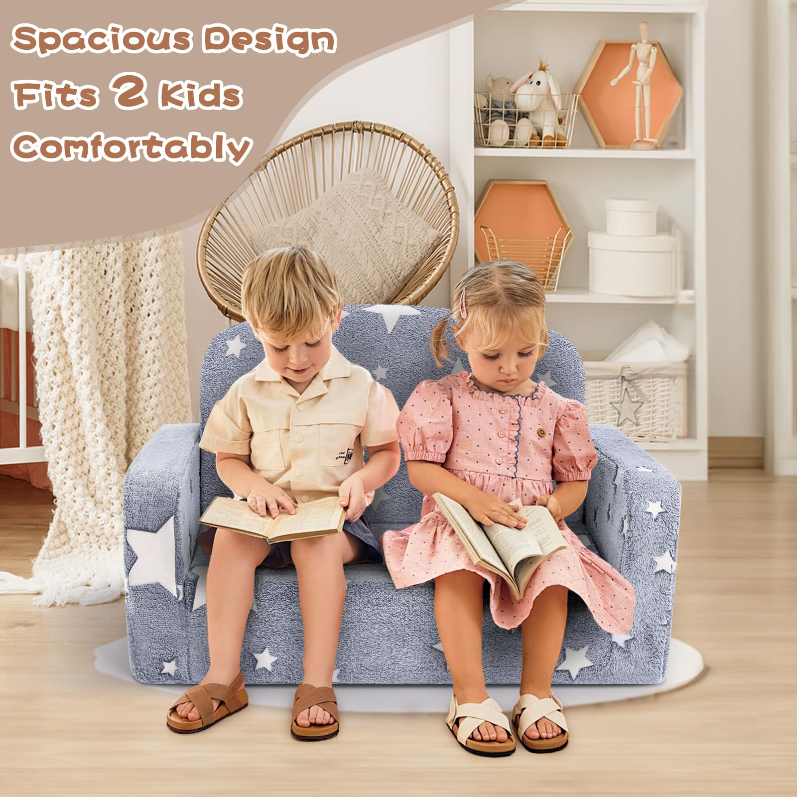 Foryoomi couch displaying glow-in-the-dark stars pattern for nighttime fun.