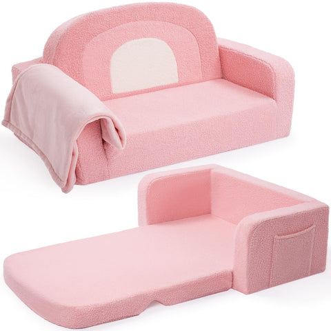 Foryoomi extra-wide kids couch with rainbow design in pink, ideal for imaginative play