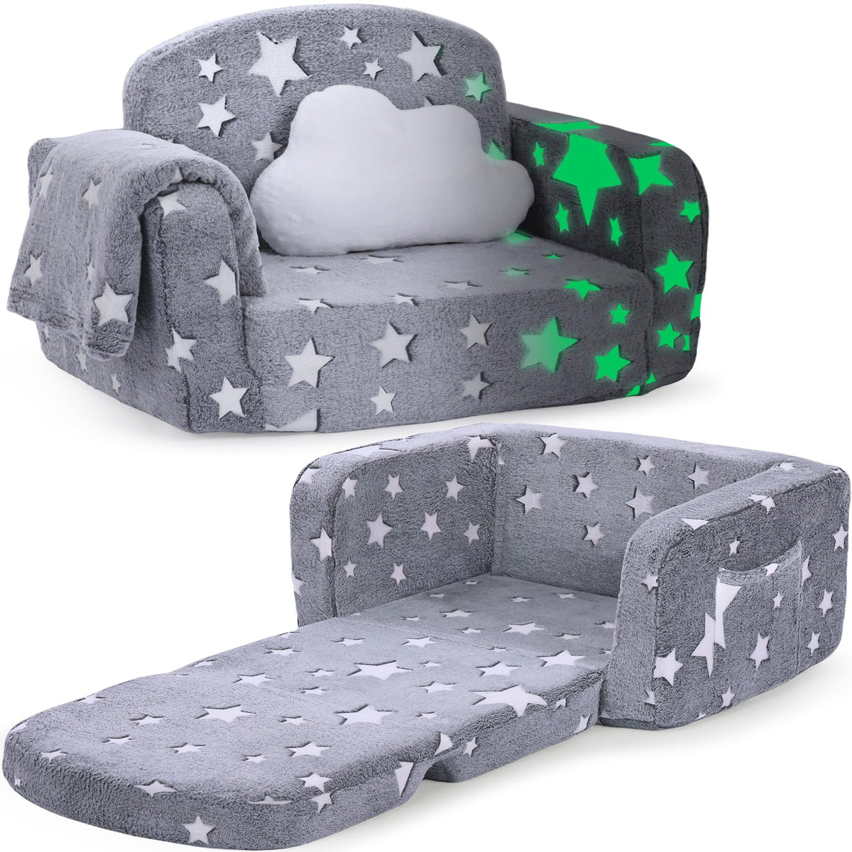 Foryoomi kids couch fold-out setup provides compact seating for quick play sessions