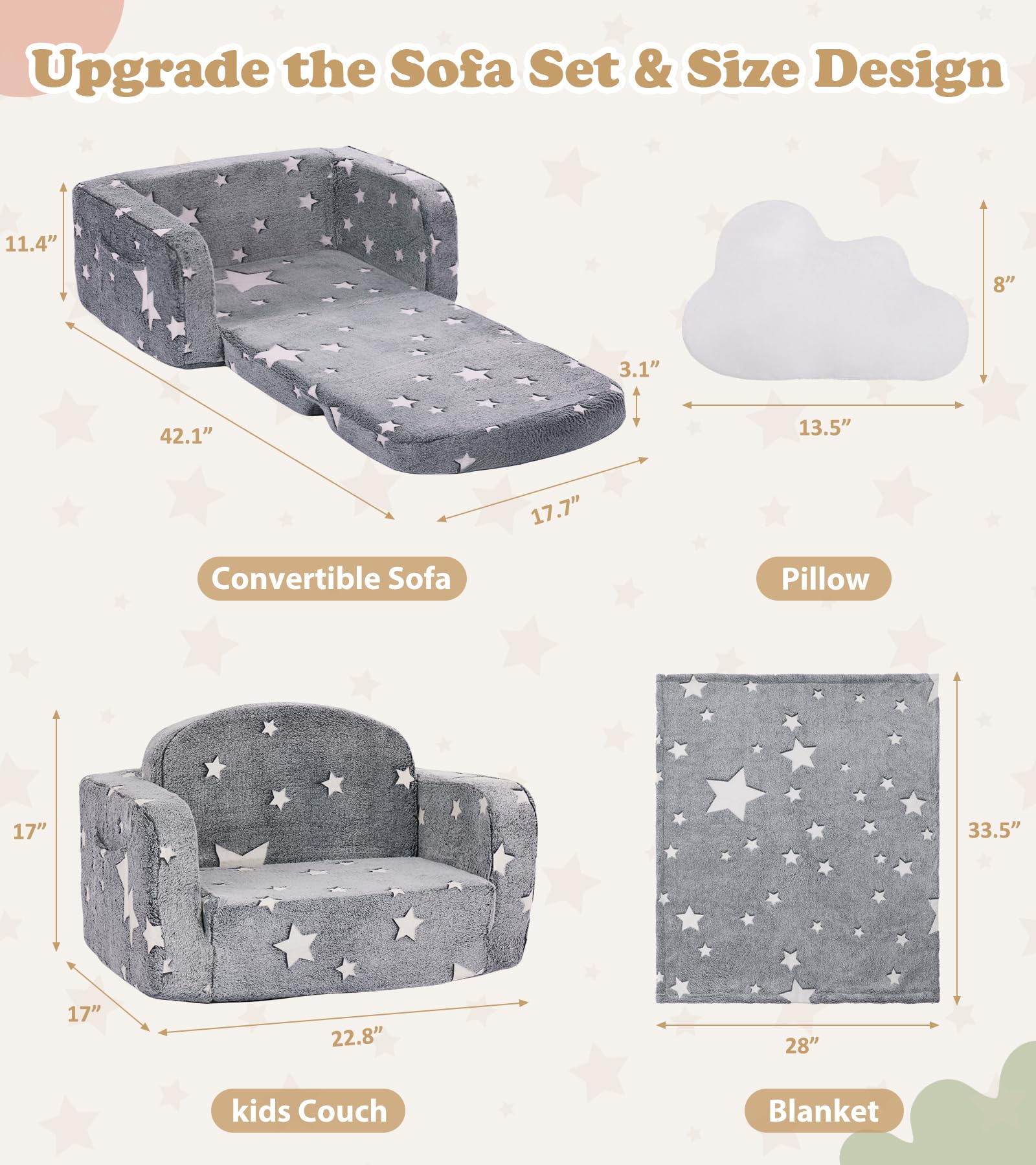 Foryoomi kids couch machine-washable cover for easy cleanup