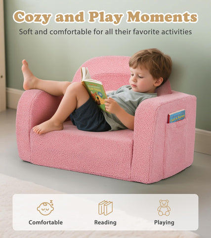 Foryoomi 2-in-1 couch with blanket provides comfy lounging after stories at nap time.