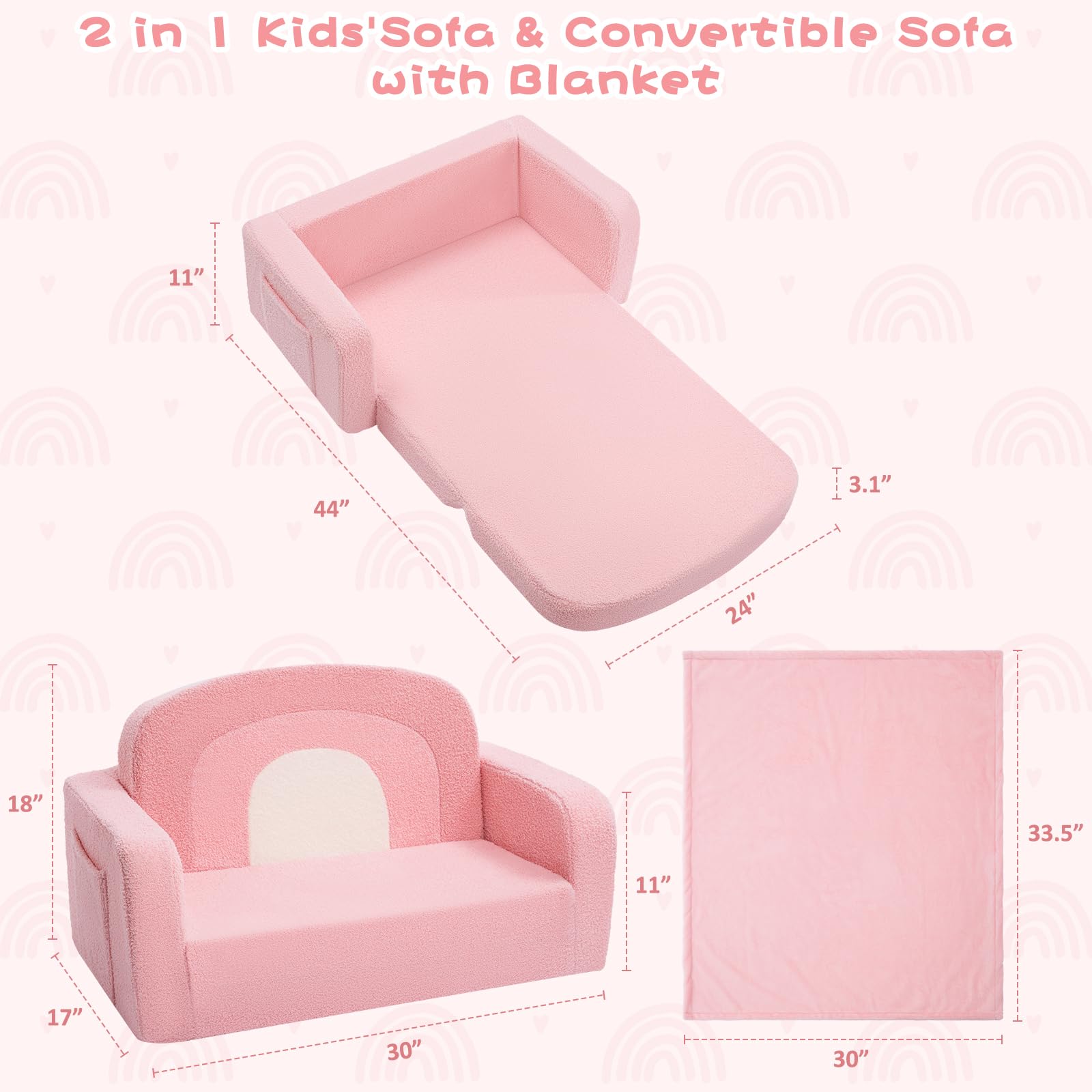 Foryoomi pink rainbow couch in playroom for reading time