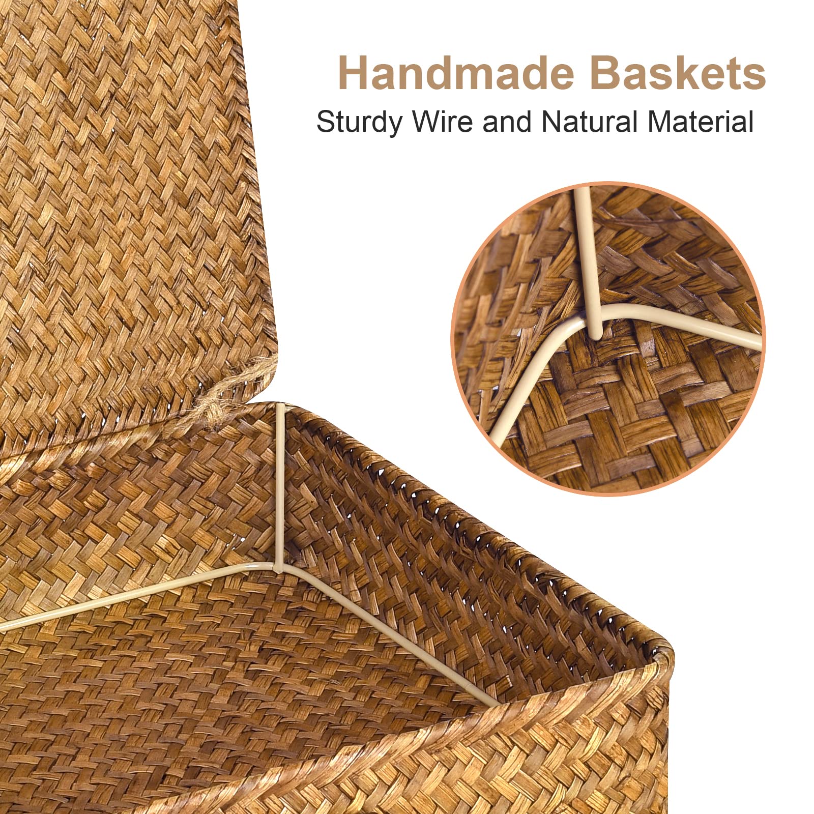 FOSSORH woven seagrass basket closeup reveals natural texture and strength.