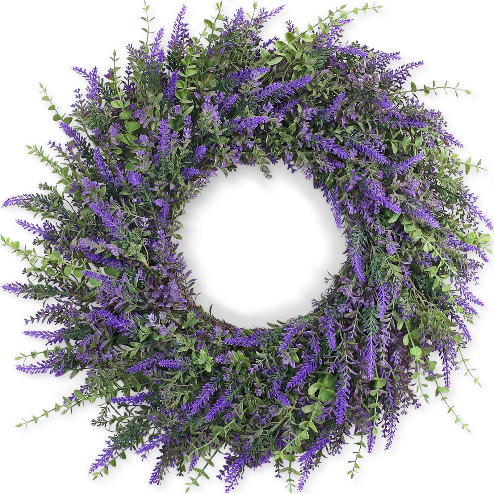 FOTEEWL 26-inch eucalyptus and lavender wreath on a front door for welcoming seasonal decor