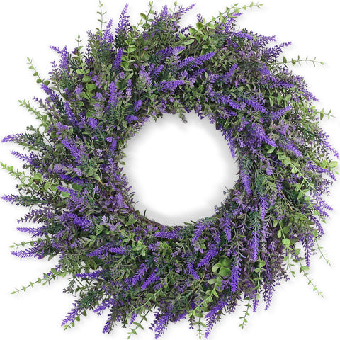 FOTEEWL 26-inch eucalyptus and lavender wreath on a front door for welcoming seasonal decor