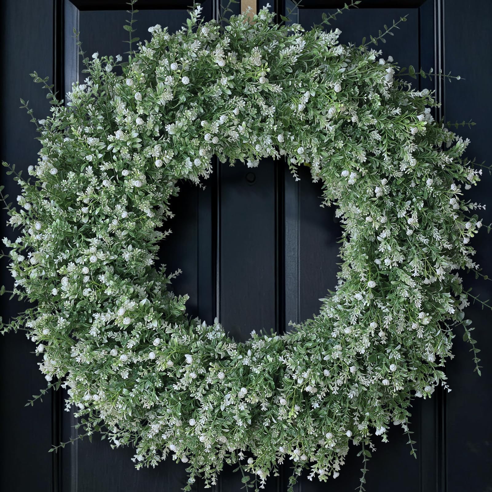 FOTEEWL 32-inch eucalyptus wreath for front door adds lush year-round curb appeal.