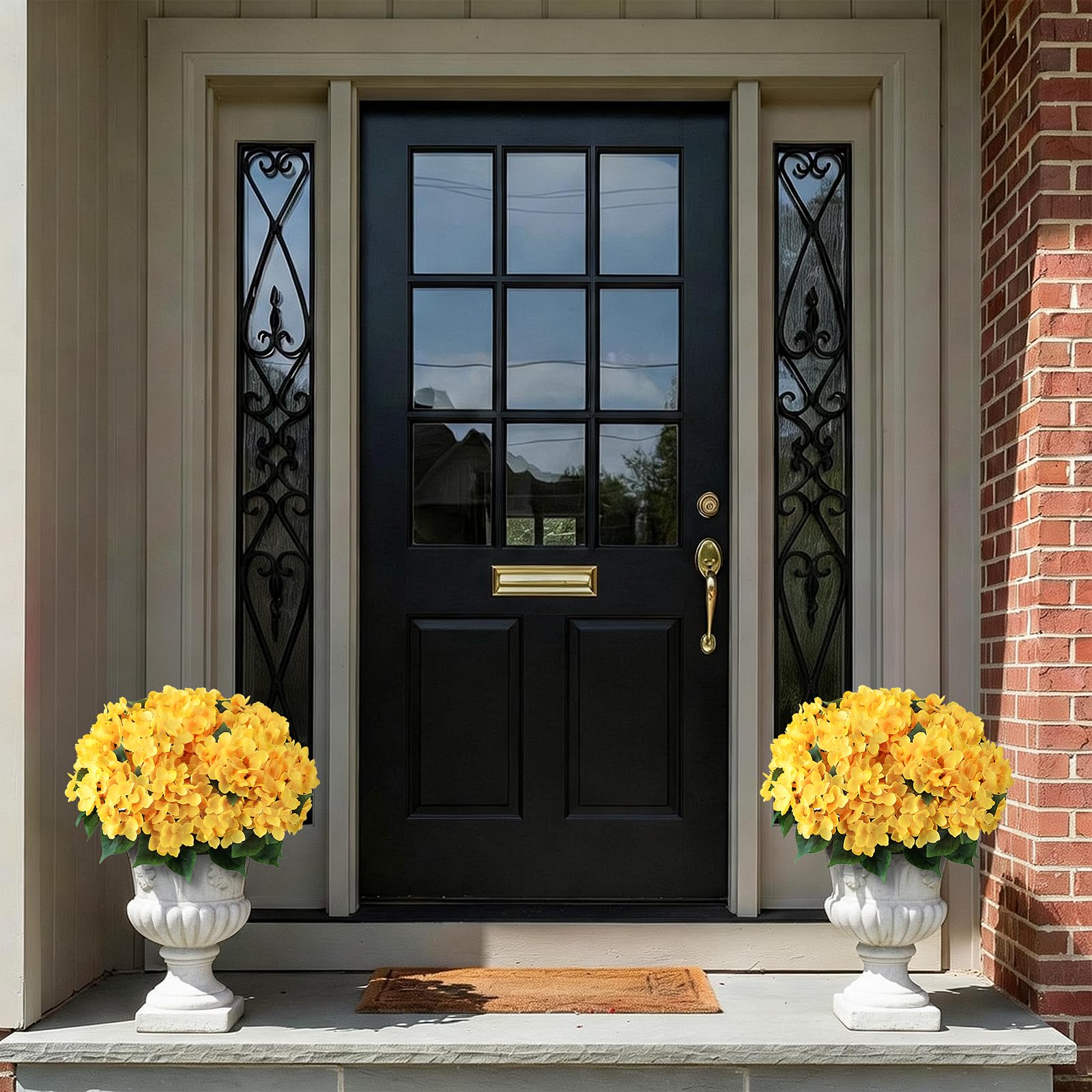 FOTEEWL yellow hydrangea arrangement on balcony railing for charm.