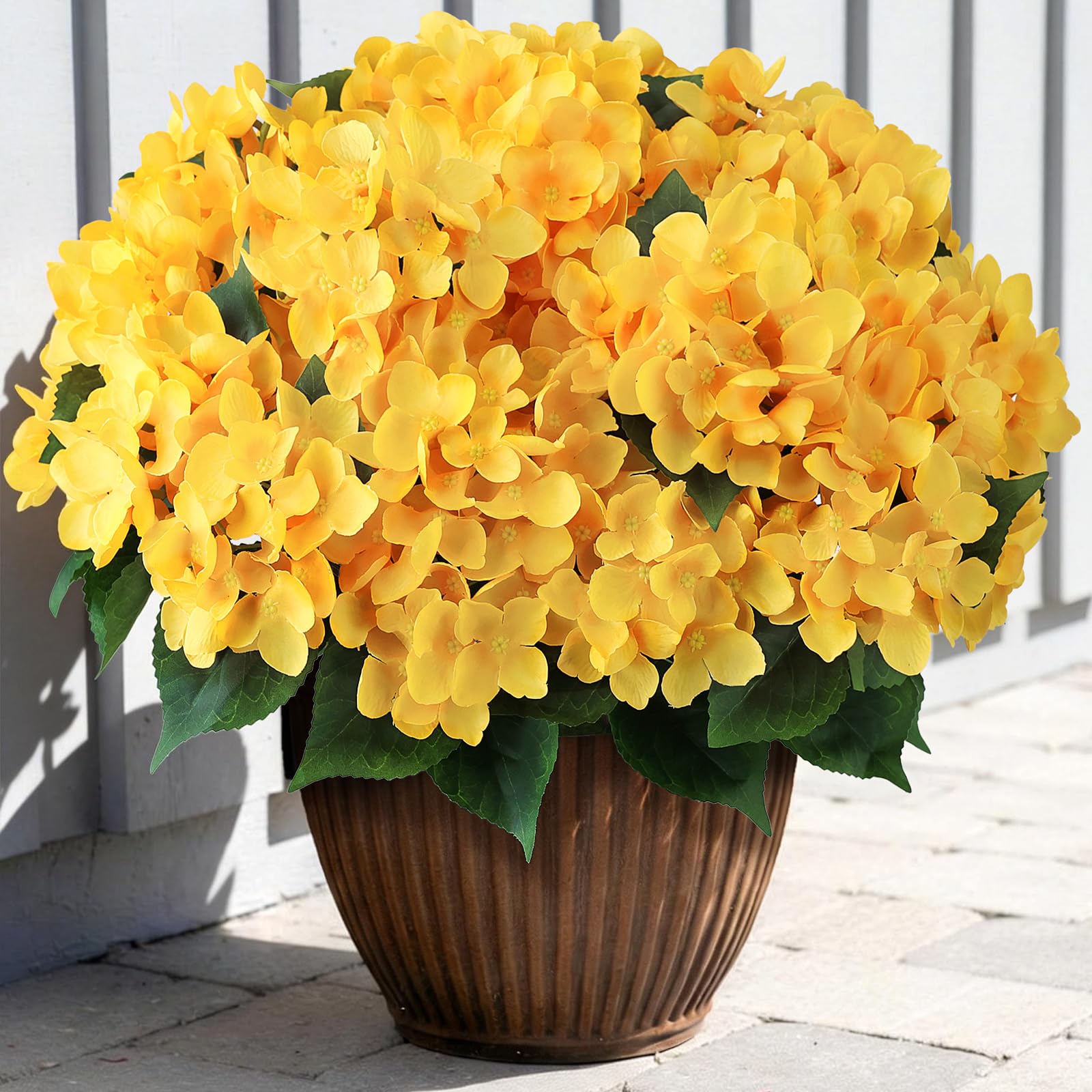 FOTEEWL 8-bundle yellow hydrangea for a welcoming front door display.