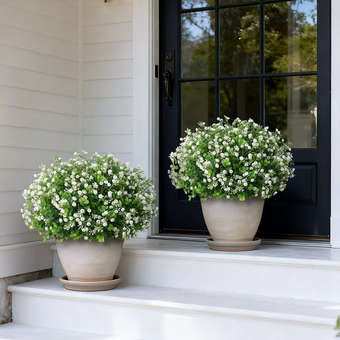 FOTEEWL two-pot topiary display creates a balanced foyer look.