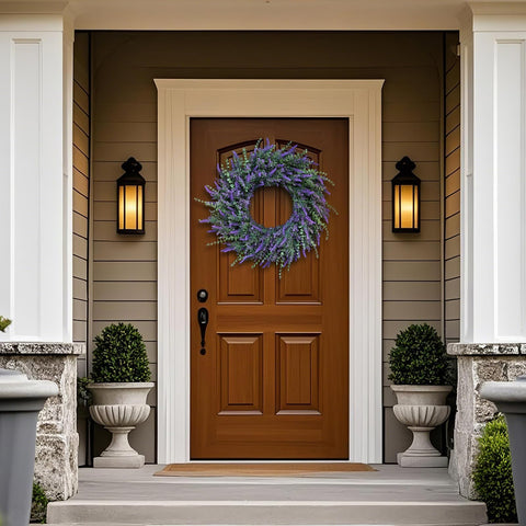 FOTEEWL artificial eucalyptus lavender wreath suitable for indoor or outdoor use