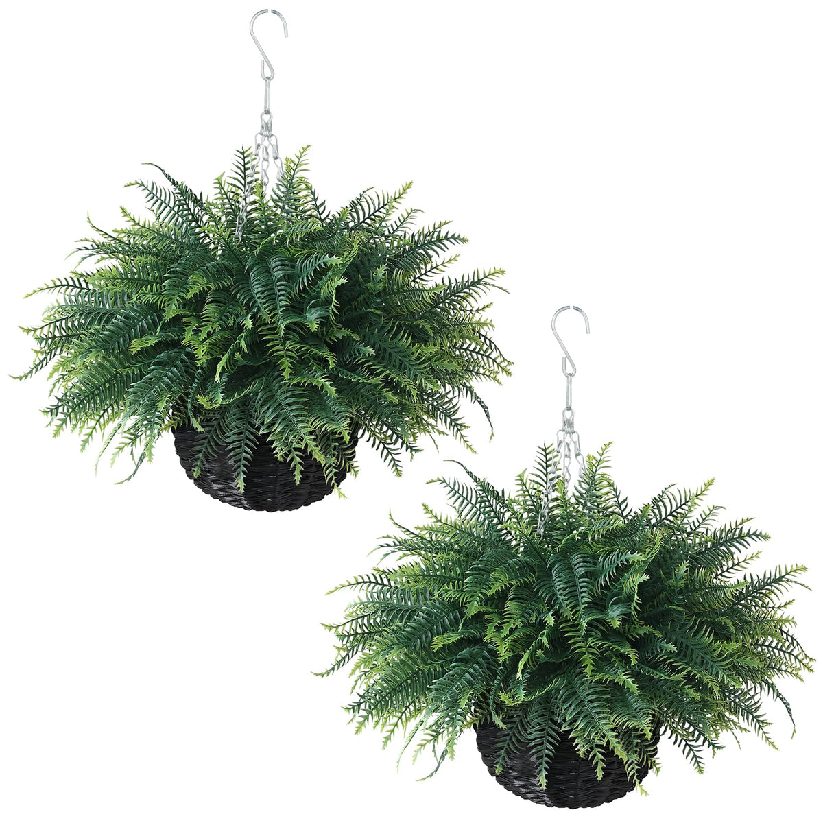 FOTEEWL artificial ferns hanging basket outdoors with lush fronds for porch