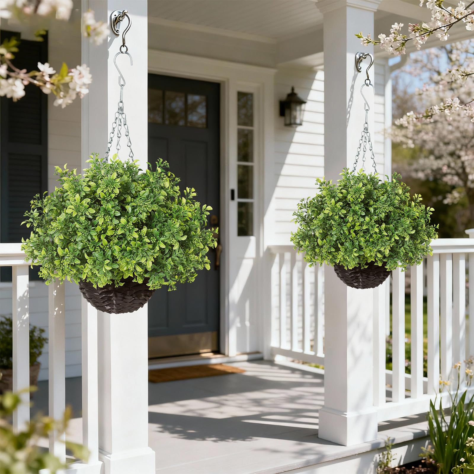 FOTEEWL boxwood baskets measure 23in tall and 17in wide for planning.