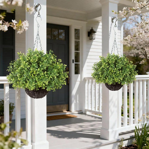 FOTEEWL boxwood baskets measure 23in tall and 17in wide for planning.