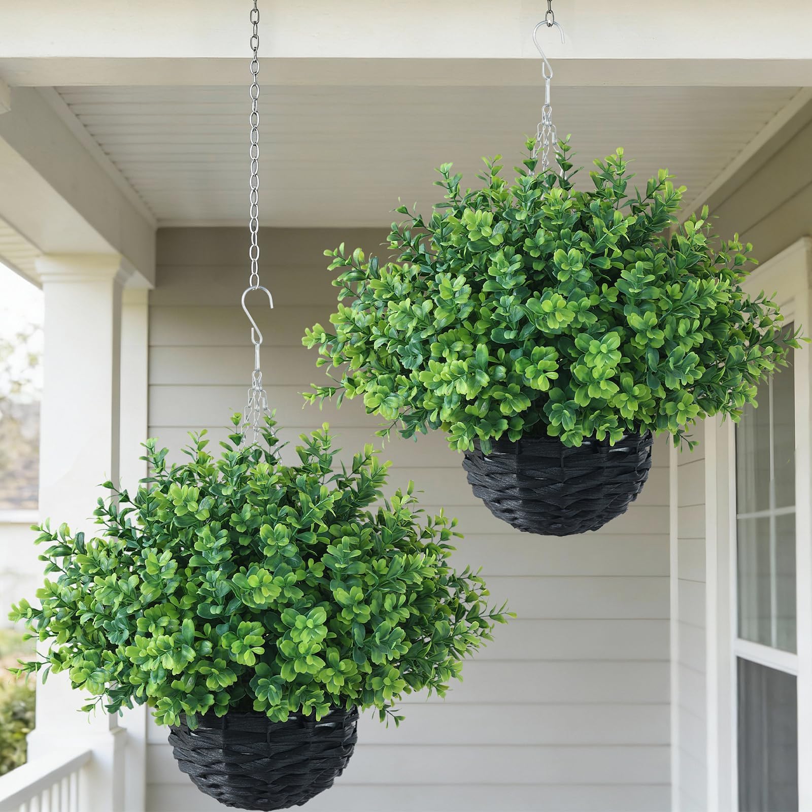 FOTEEWL Boxwood hanging basket front view showing lush leaves for year round greenery