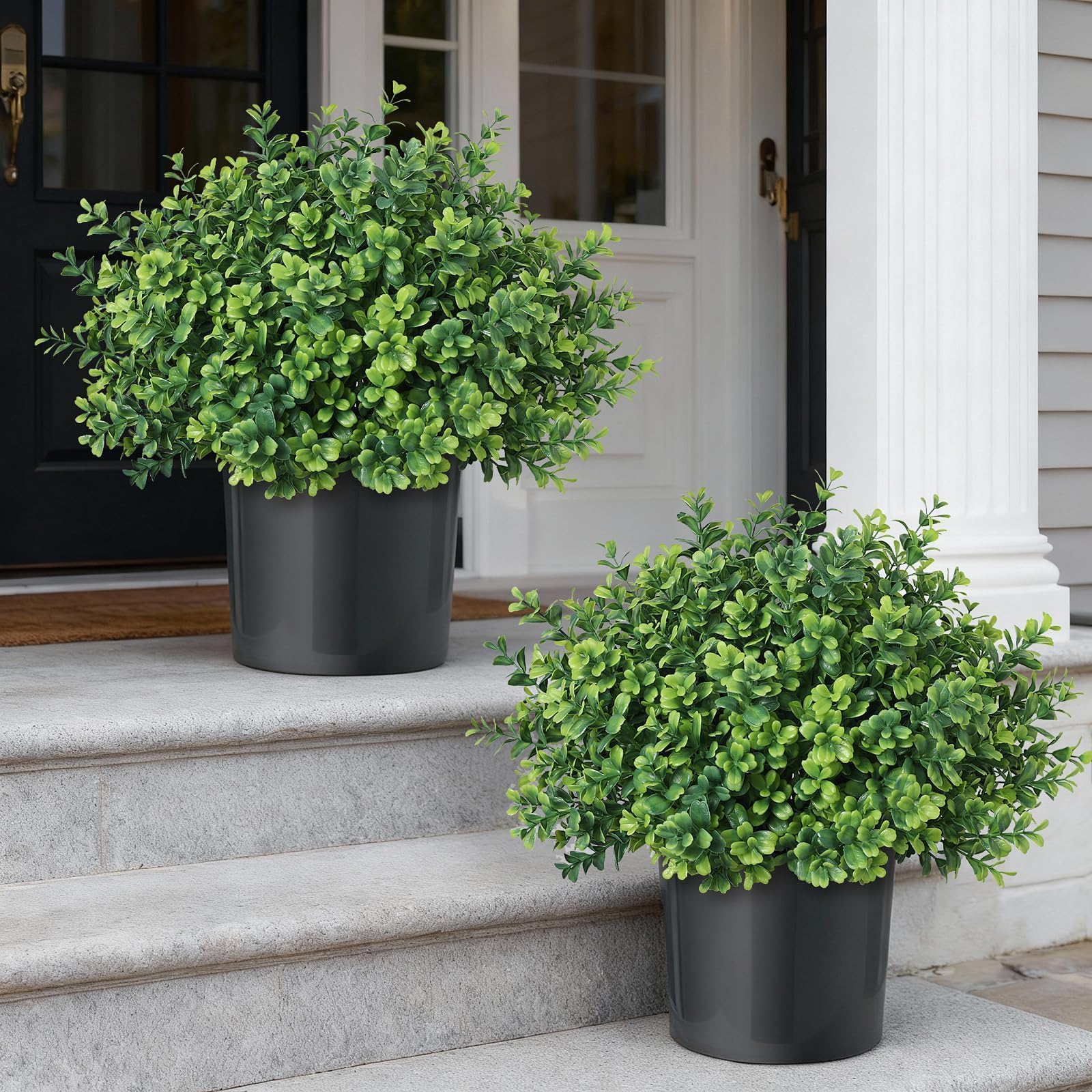 The FOTEEWL boxwood topiary at the front door adds instant curb appeal.