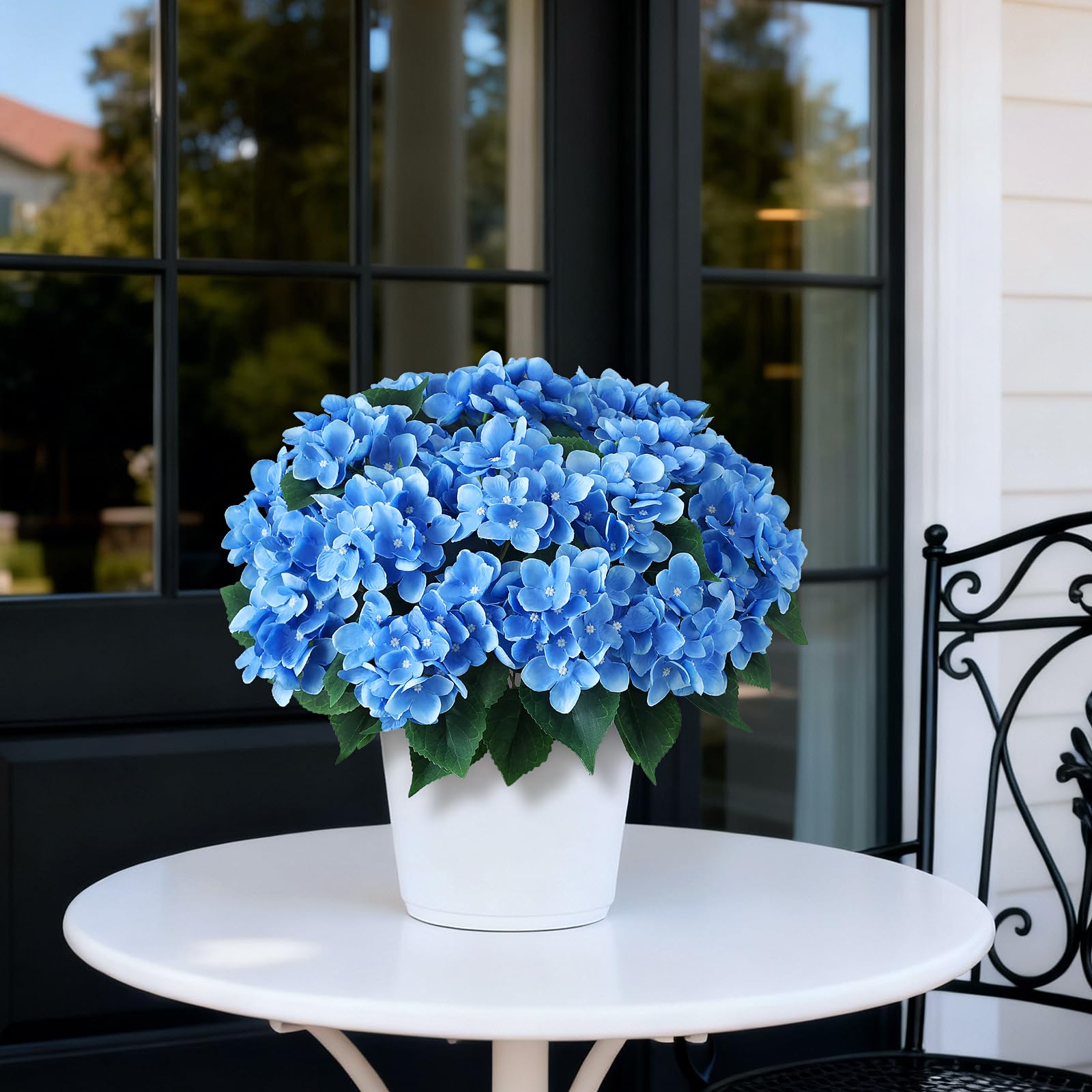 FOTEEWL hydrangea topiary in black pot ready for porch.