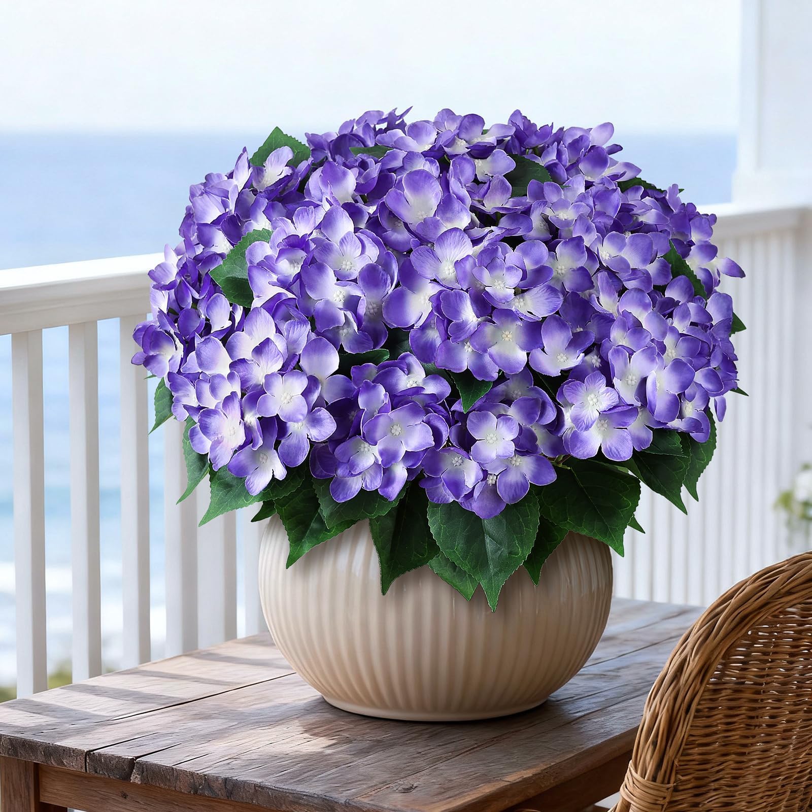 FOTEEWL hydrangea topiary in black pot, ready to place at entry.