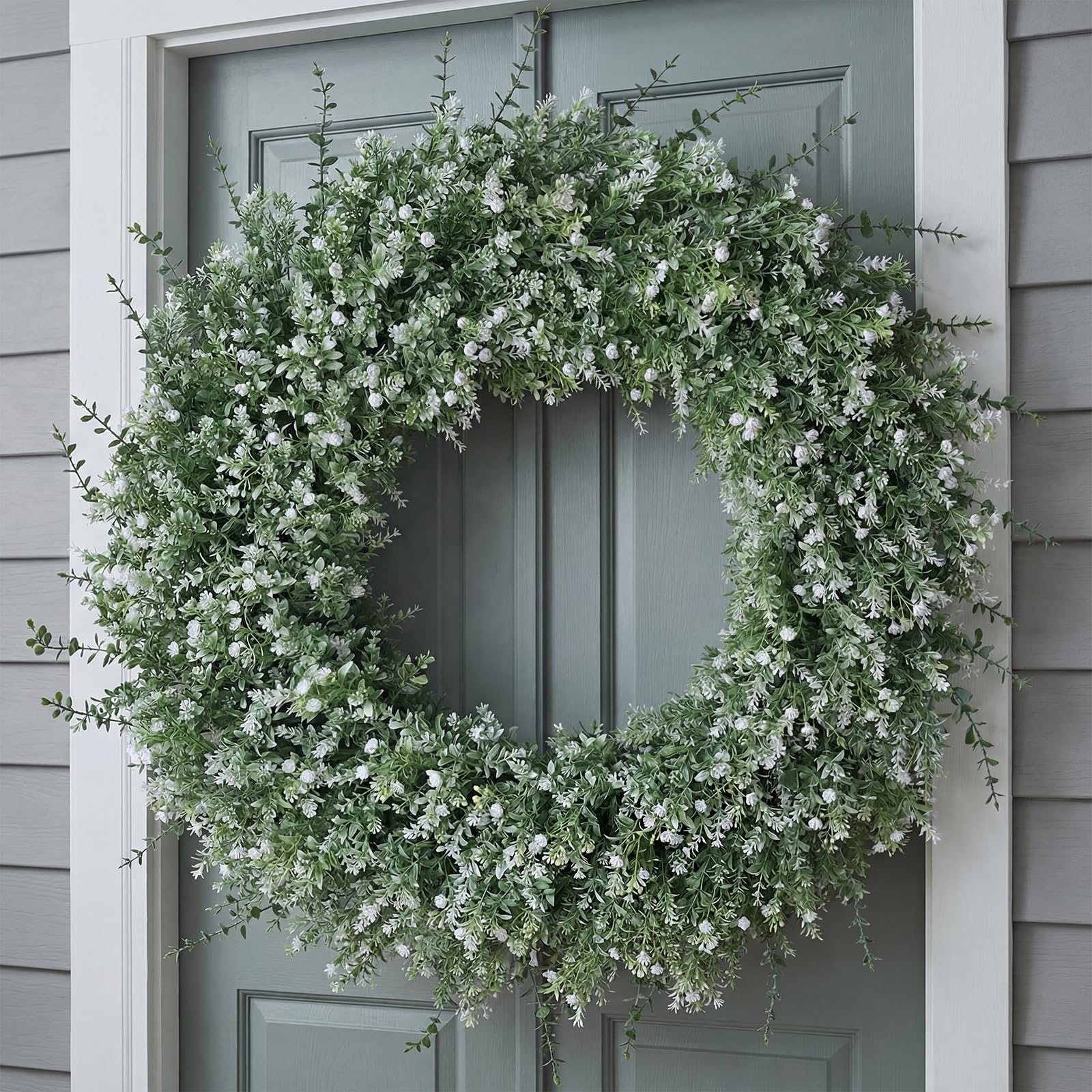 FOTEEWL lifelike eucalyptus wreath ideal for wedding decor.