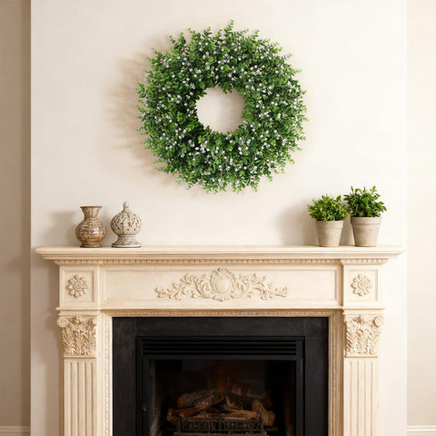 FOTEEWL wreath on a window to brighten entry with white-green palette