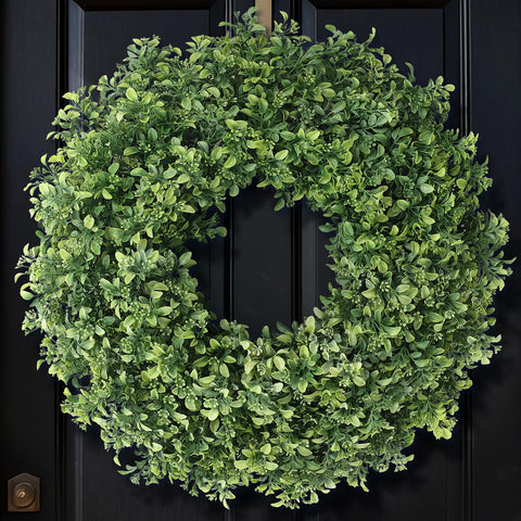 FOTEEWL 26-inch artificial boxwood wreath for front door, year-round curb appeal