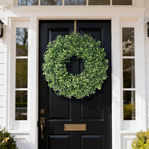 FOTEEWL boxwood wreath with eucalyptus accents for outdoor wall decor
