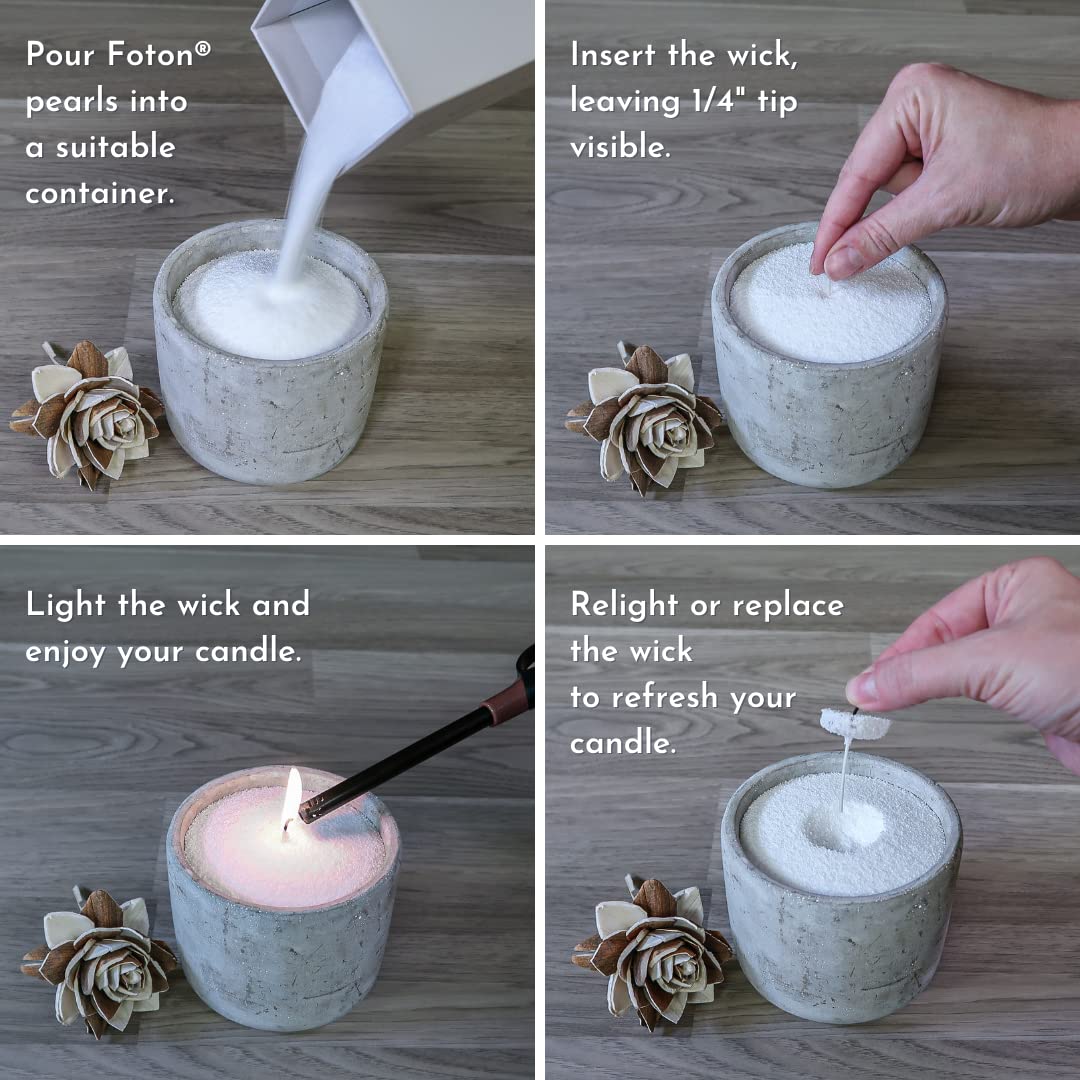 Foton pearled candle relight-friendly design for refreshing a single wick